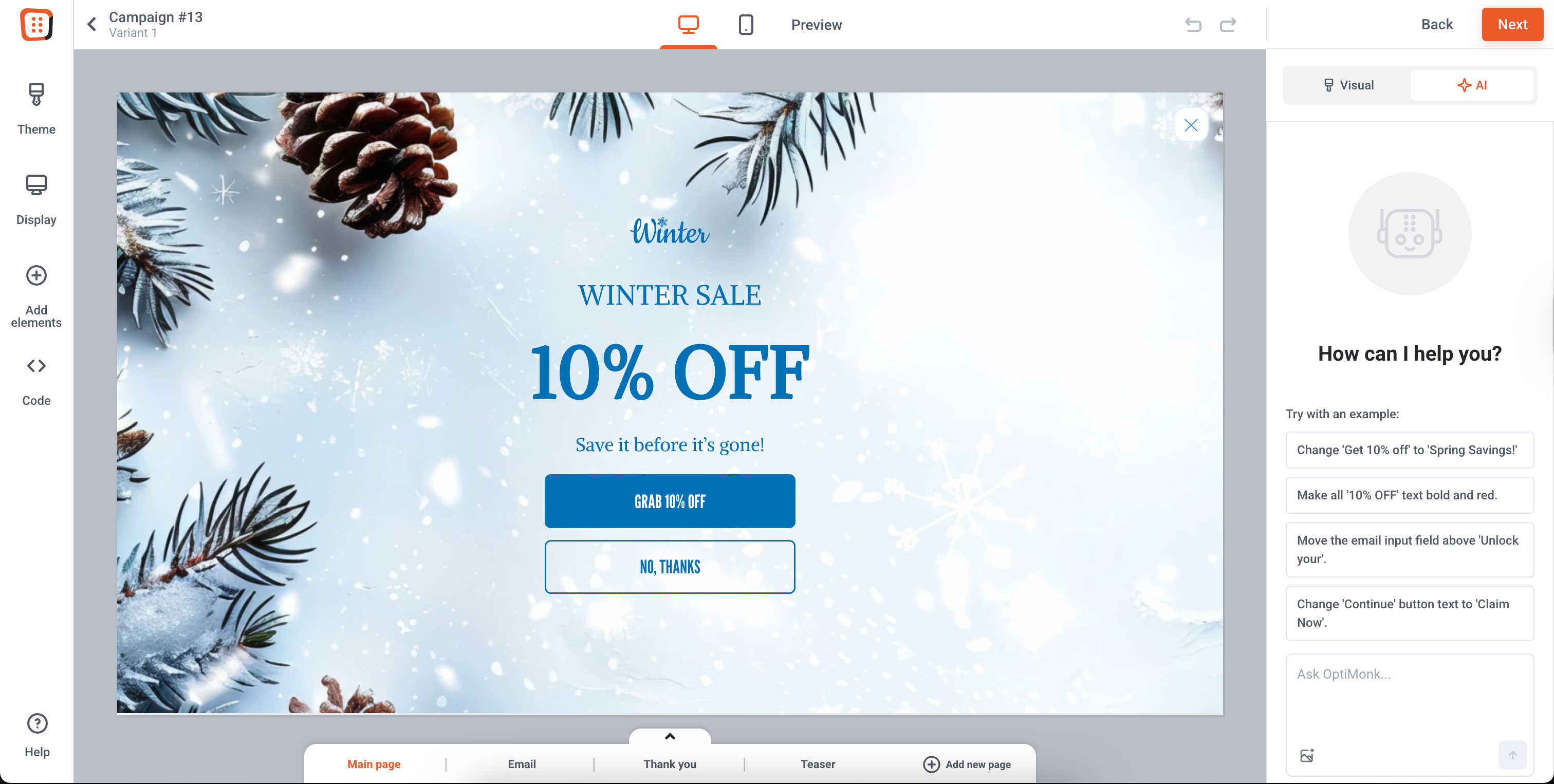 OptiMonk Visual Editor
