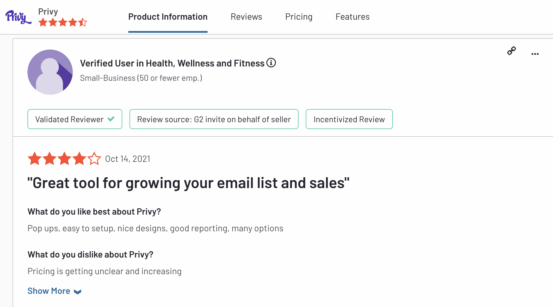 Privy G2 review - Pricing is getting unclear and increasing