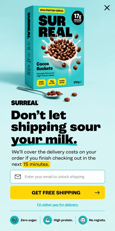 Free shipping exit popup on a phone