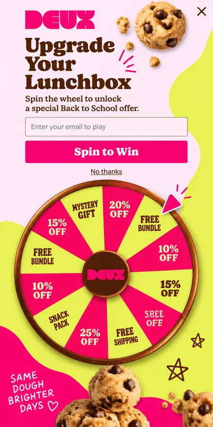 Prize wheel popup on a phone