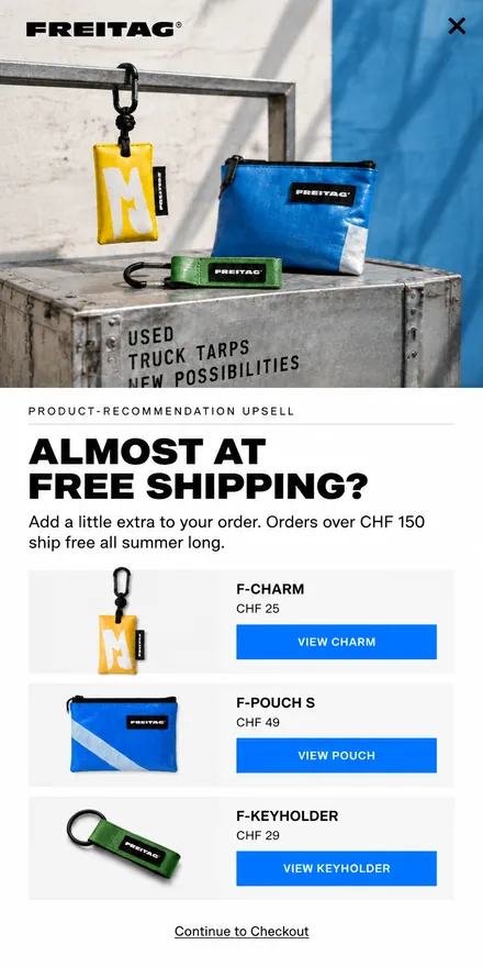 Free shipping upsell popup on a phone