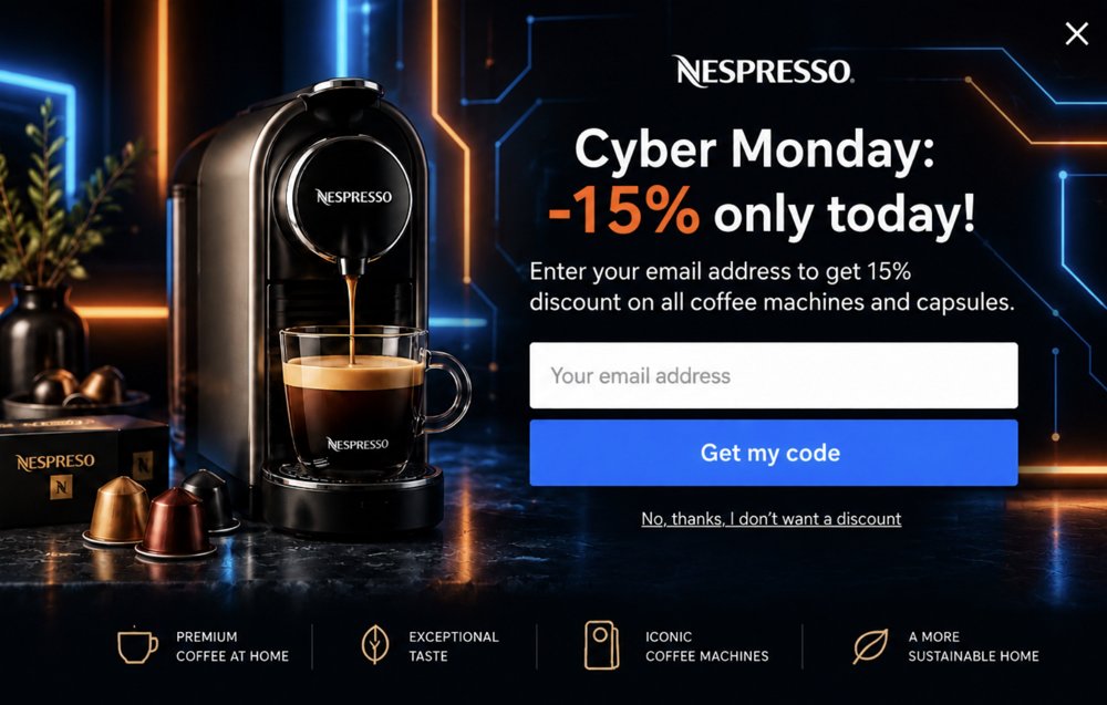 Nespresso Cyber Monday popup, az ügynök készítette