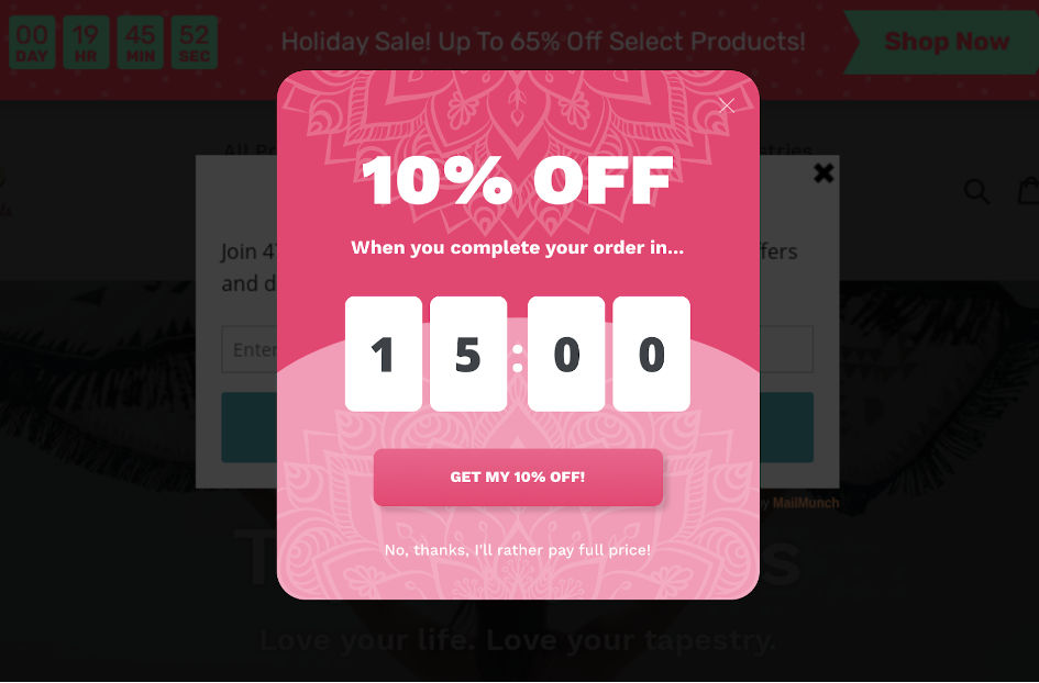 10% off countdown timer pop-ups