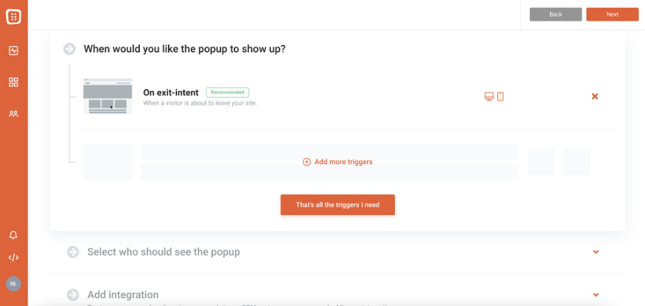 Configure your pop-up to target the right users