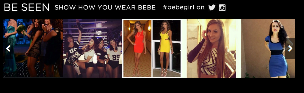 Bebe posts pictures of its customers on its homepage