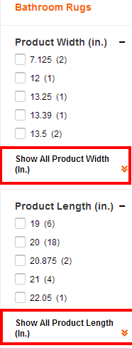 Faceted search in-line expand menu options