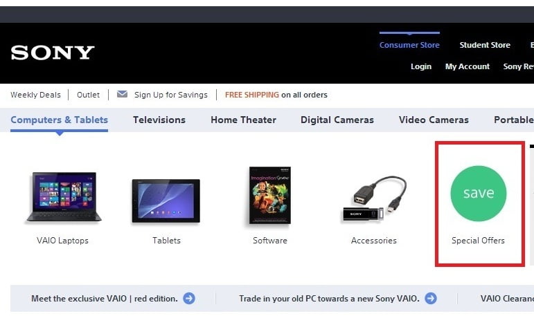 Sony’s navigation menu makes it easy for customers to find good deals