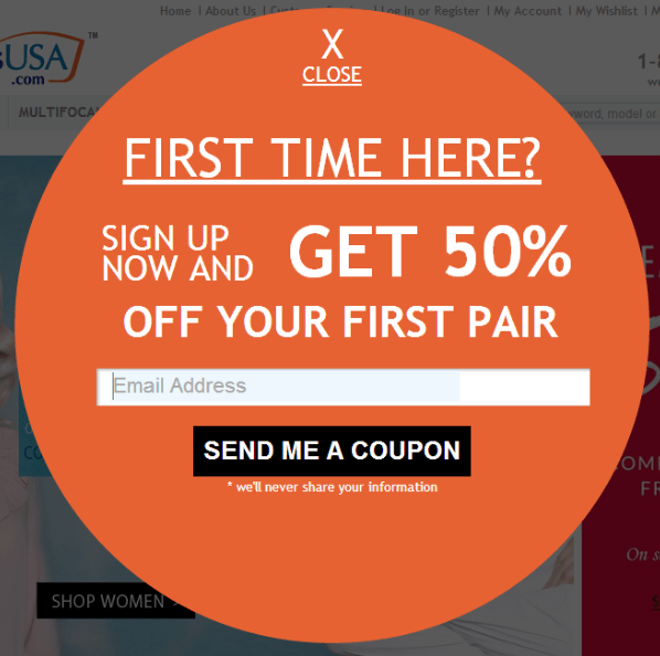 15 Creative Ways Top Ecommerce Sites Use Pop Ups glassesusa - 15 Creative Ways Top Ecommerce Sites Use Pop Ups