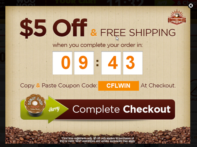 Coffee for Less opt-in popup