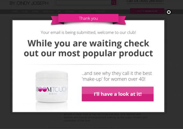 Third popup lets BOOM! take one final shot at directing them to a product page and a sale