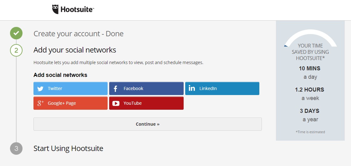 Hootsuite dashboard showing the option to integrate a range of social media platforms