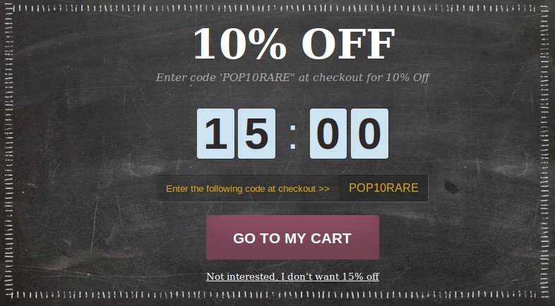 Popup showing 10% off with countdown timer