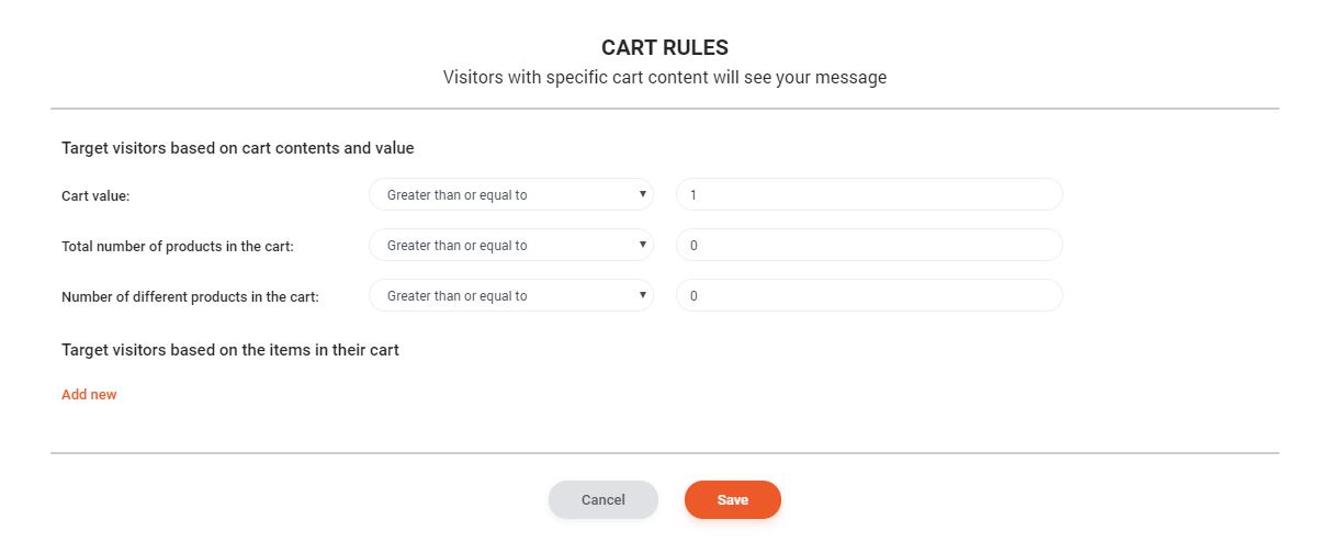 Cart targeting rules in OptiMonk