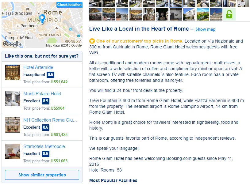 Booking.com showcase similar properties to the one being viewed