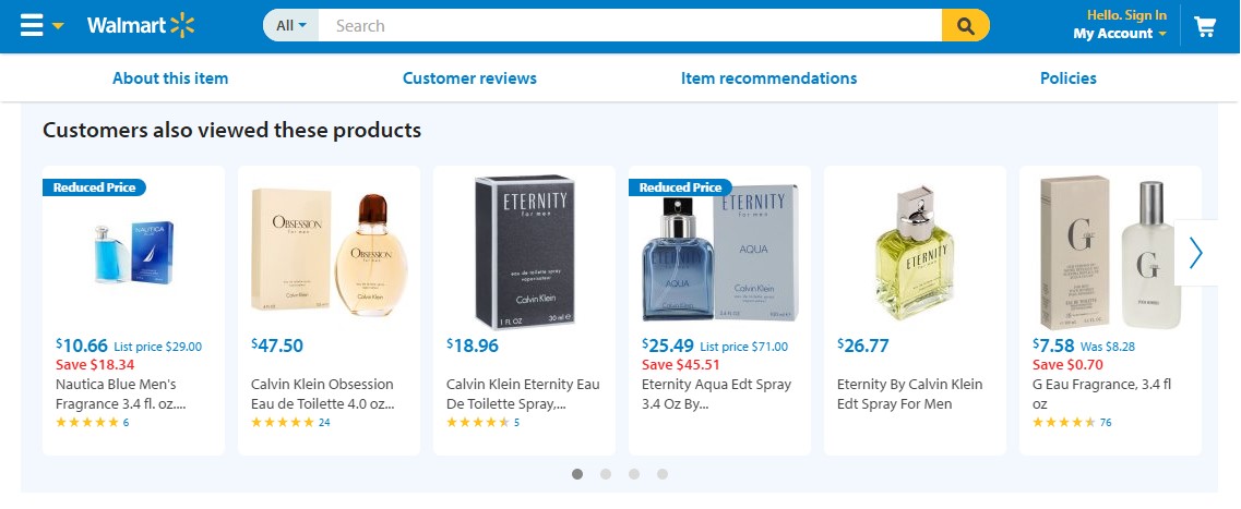 Walmart showcase product pages that customers have also viewed following viewing the page the visitor is on