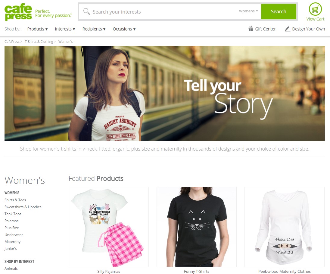 Up-selling example with featured t-shirts