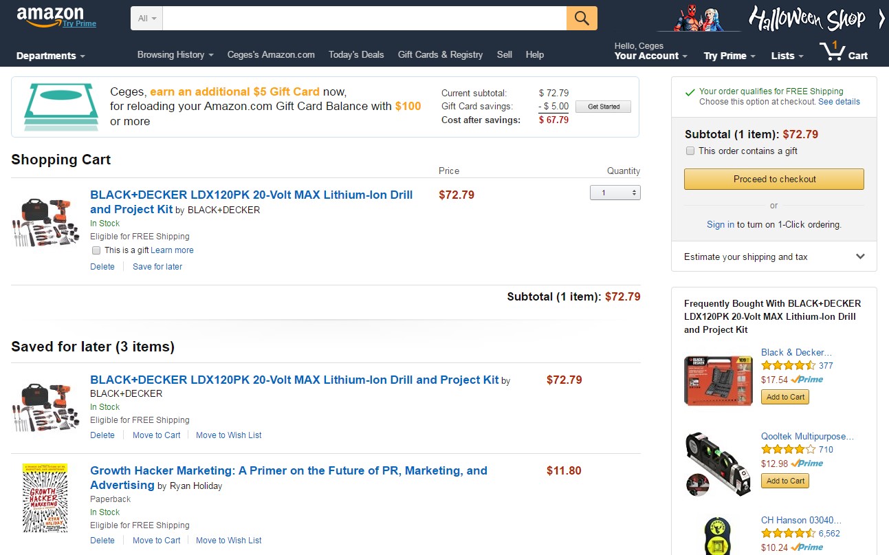 Amazon shows frequently bought with products in sidebar