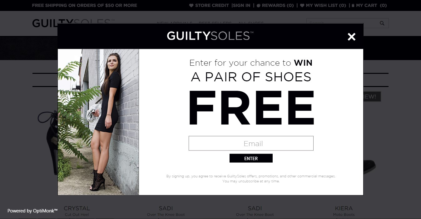 Contest offering people the chance to win shoes in exchange for their email address