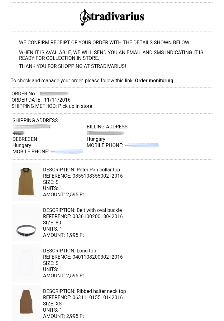 Purchase confirmation email