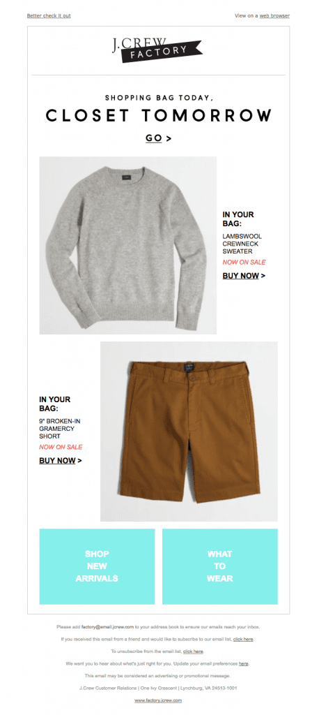 Email showing what’s in the subscribers’ shopping carts