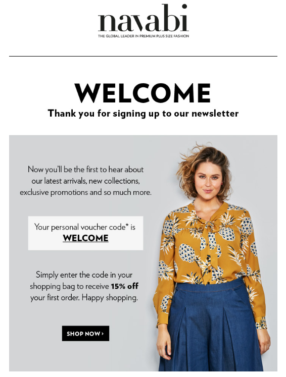 Navabi intro email presenting the brand