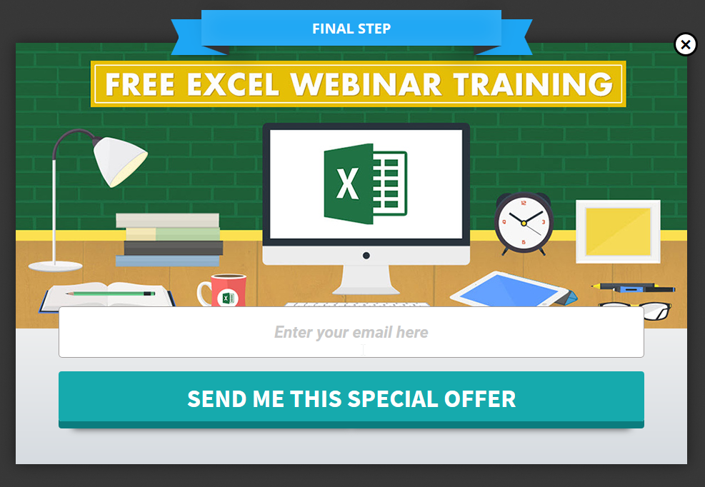 MyExcelOnline special offer popup