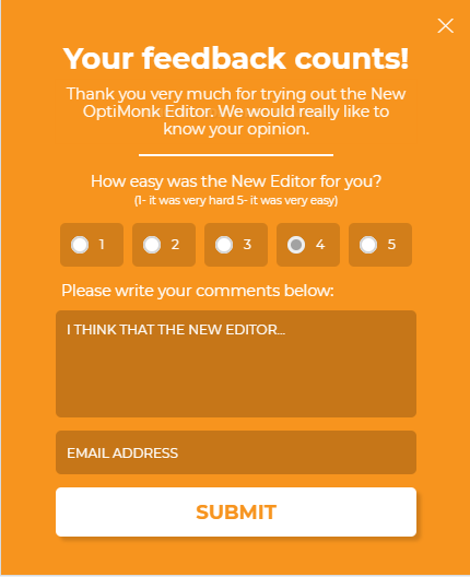 OptiMonk’s in-app feedback screen