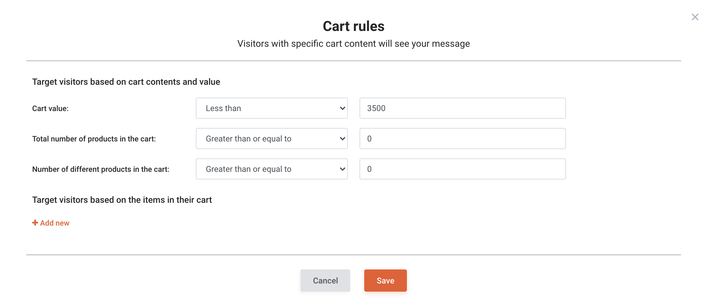 cart rules popup