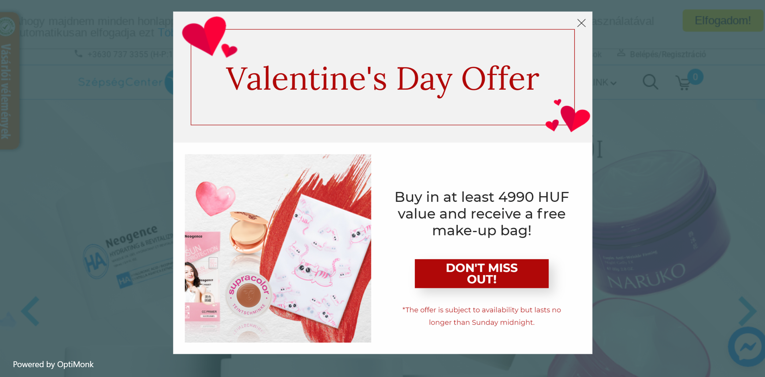 Valentines Day Offer popup campaign