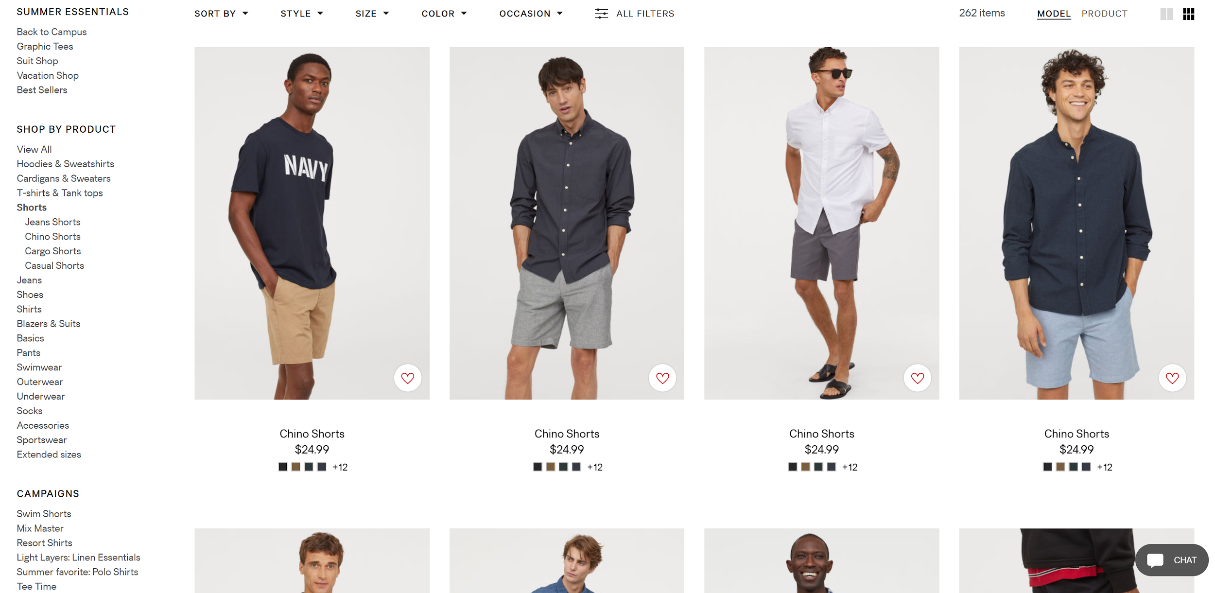 H&M product listing page design