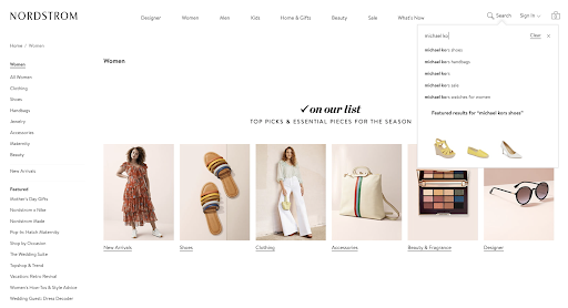 Nordstrom search bar example