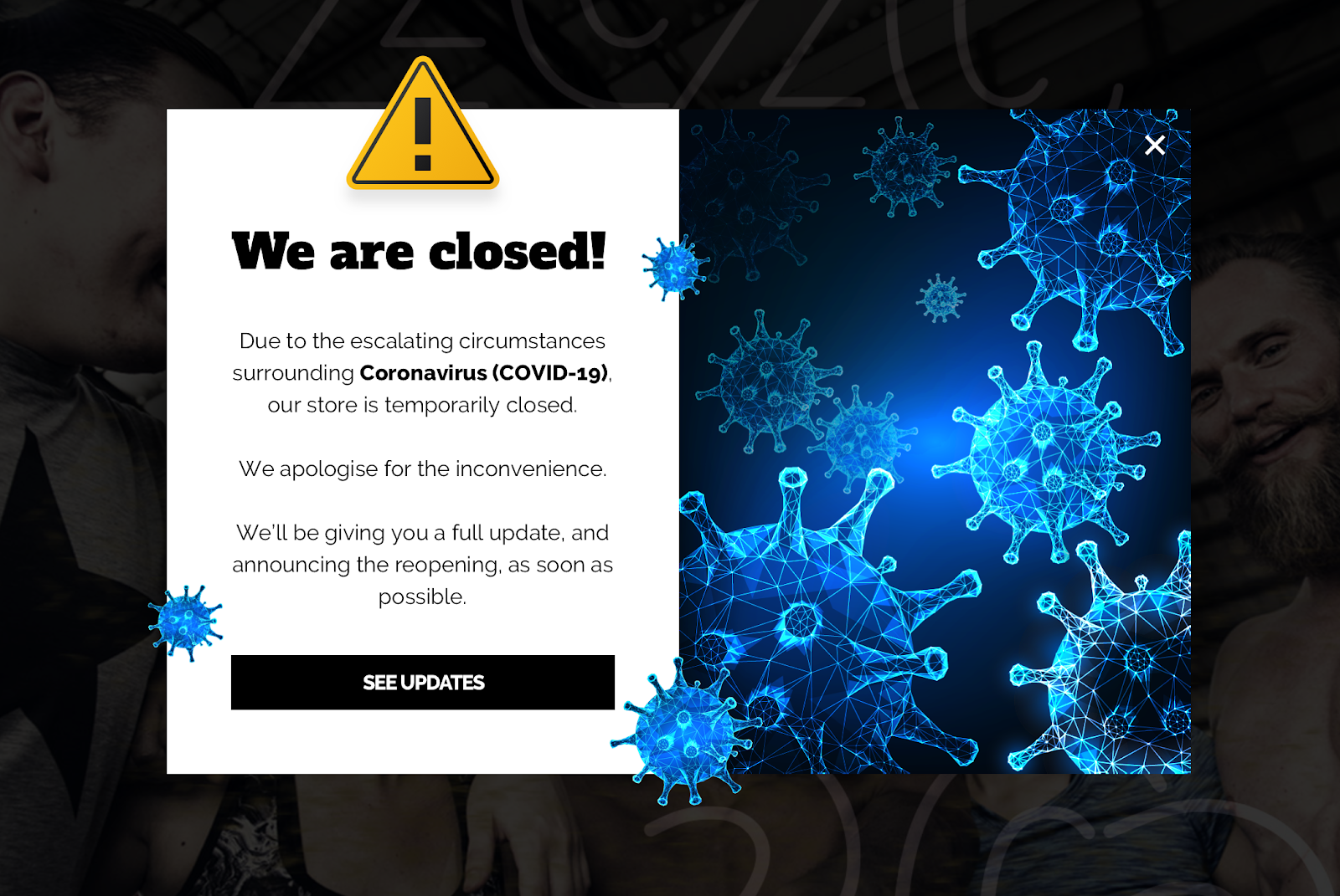 The impact of the coronavirus / COVID-19 on eCommerce stores coronavirus popup - The impact of the coronavirus / COVID-19 on eCommerce stores