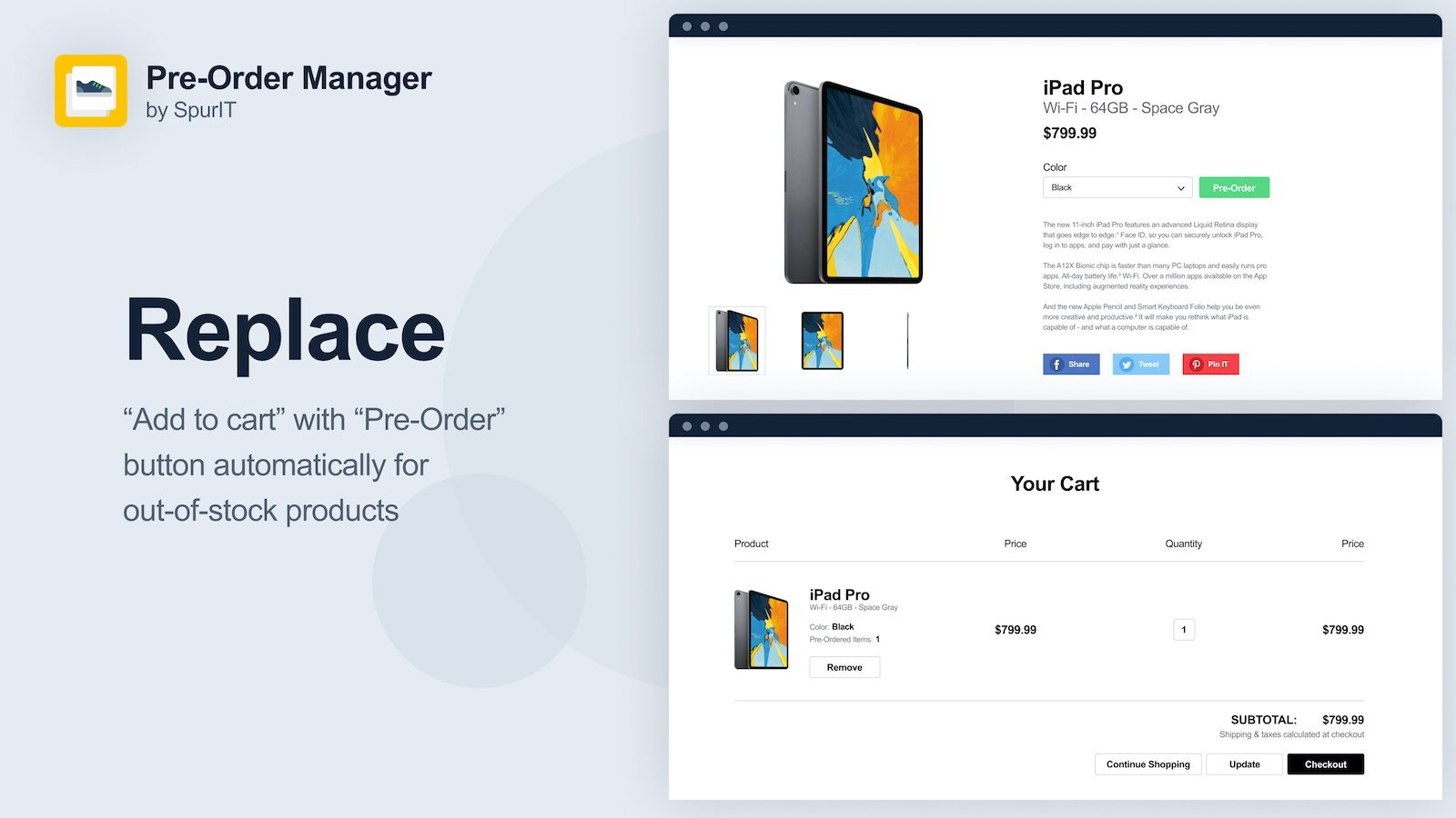 Don’t let out-of-stock products hurt your conversion rate with the Pre-Order Manager app.