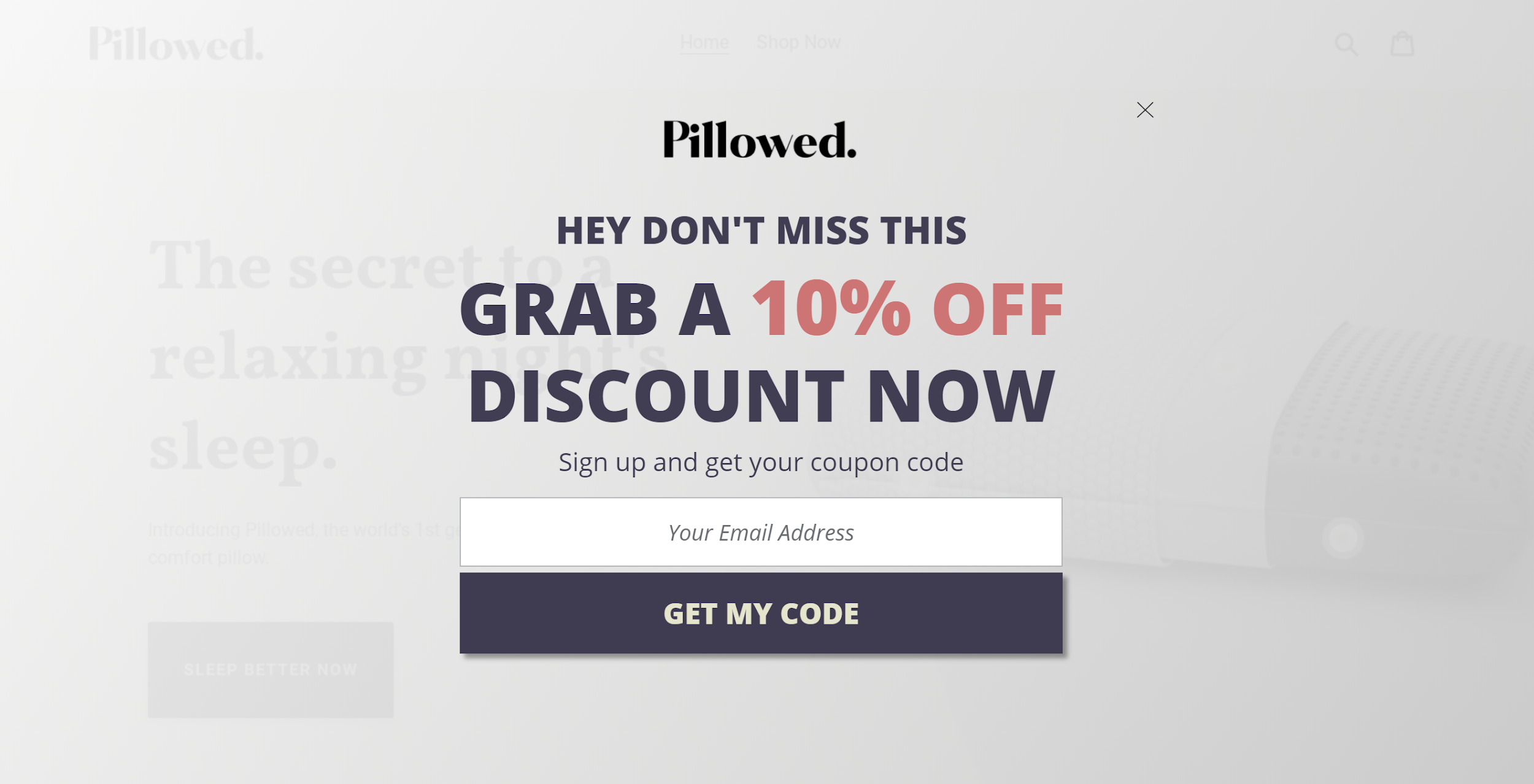 Pillowed newsletter signup popup