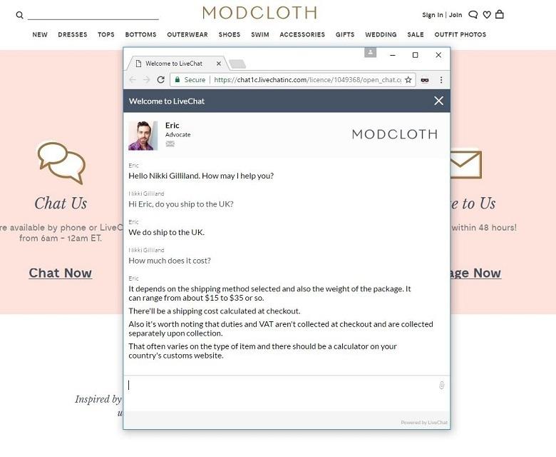 30 Customer Feedback Questions to Ask in 2022 (& Tools to Use) Live Chat Example ModCloth - 30 Customer Feedback Questions to Ask in 2022 (& Tools to Use)