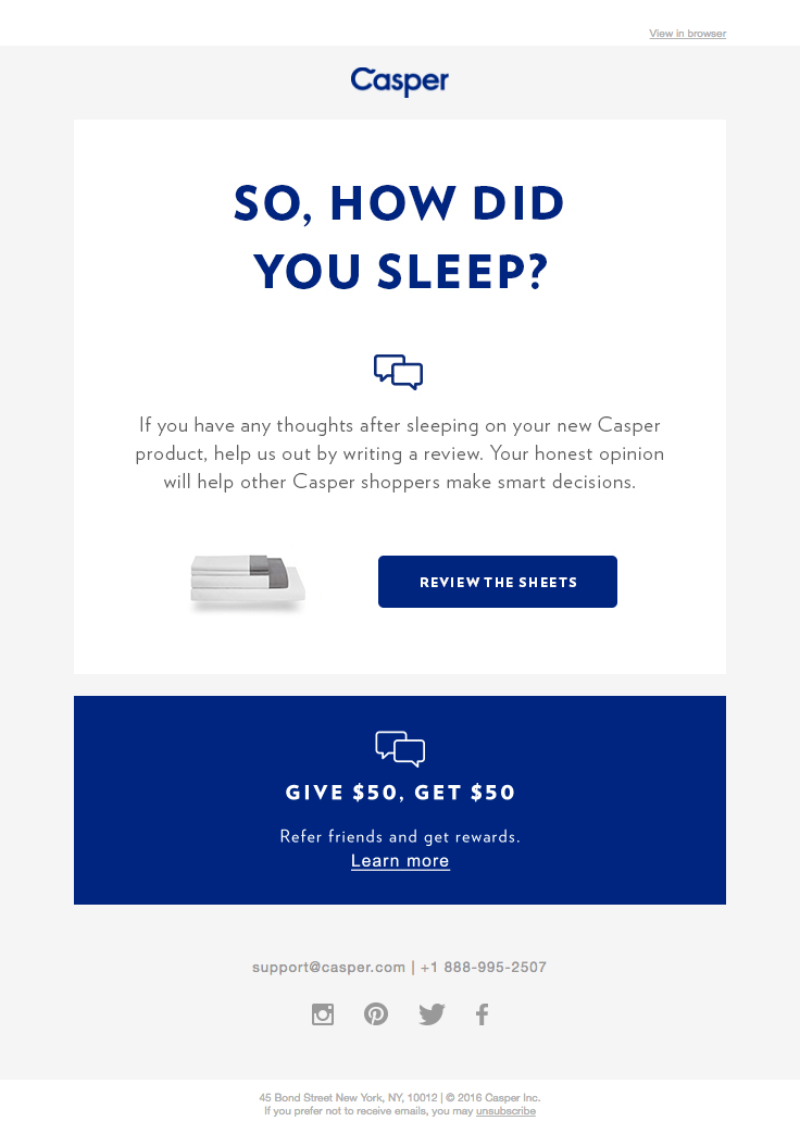 30 Customer Feedback Questions to Ask in 2022 (& Tools to Use) Post Purchase Email Casper - 30 Customer Feedback Questions to Ask in 2022 (& Tools to Use)
