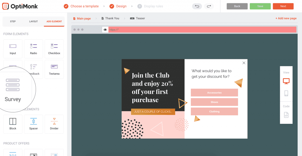 OptiMonk Survey Element