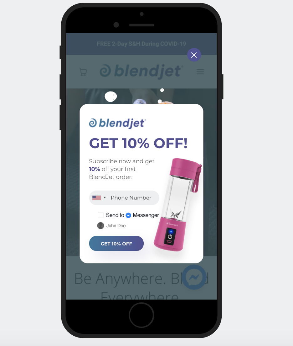 BlendJet mobile popup example