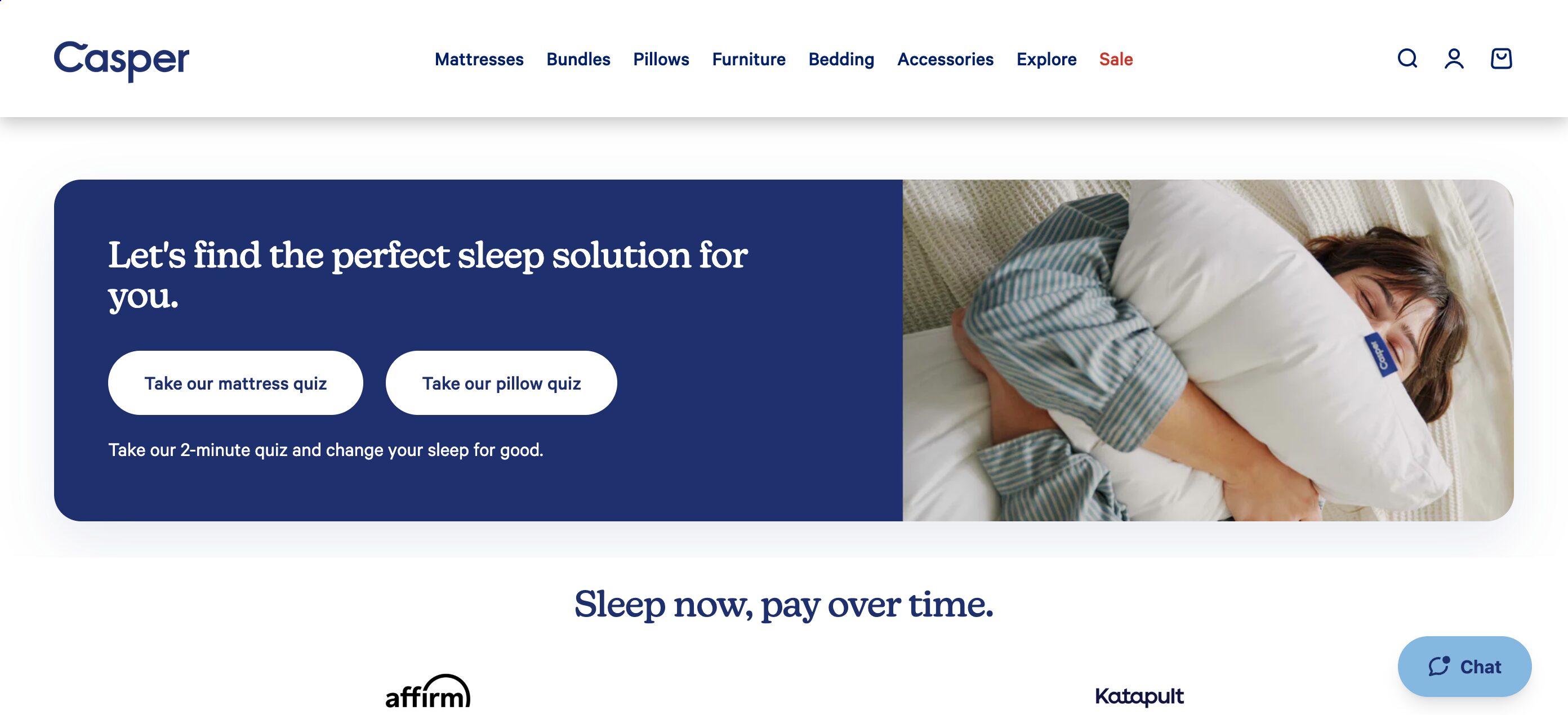 Stark contrast in Casper's CTA buttons.