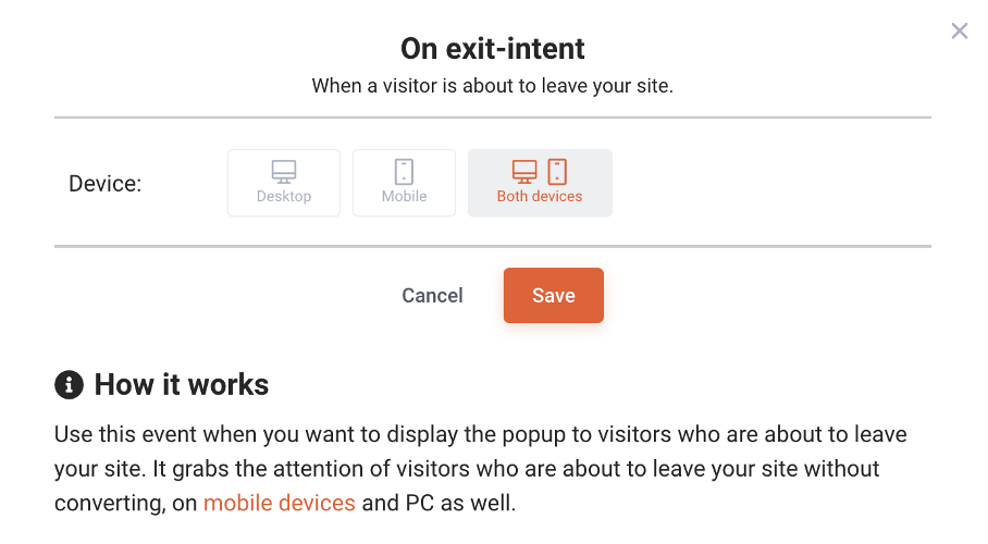 Exit-intent technology on mobile and desktop