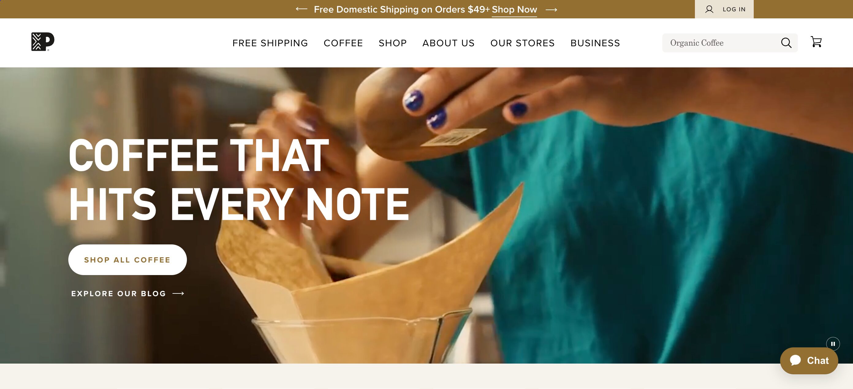 The coffee brand Peets Coffee maintainng clarity and user-friendly navigation.