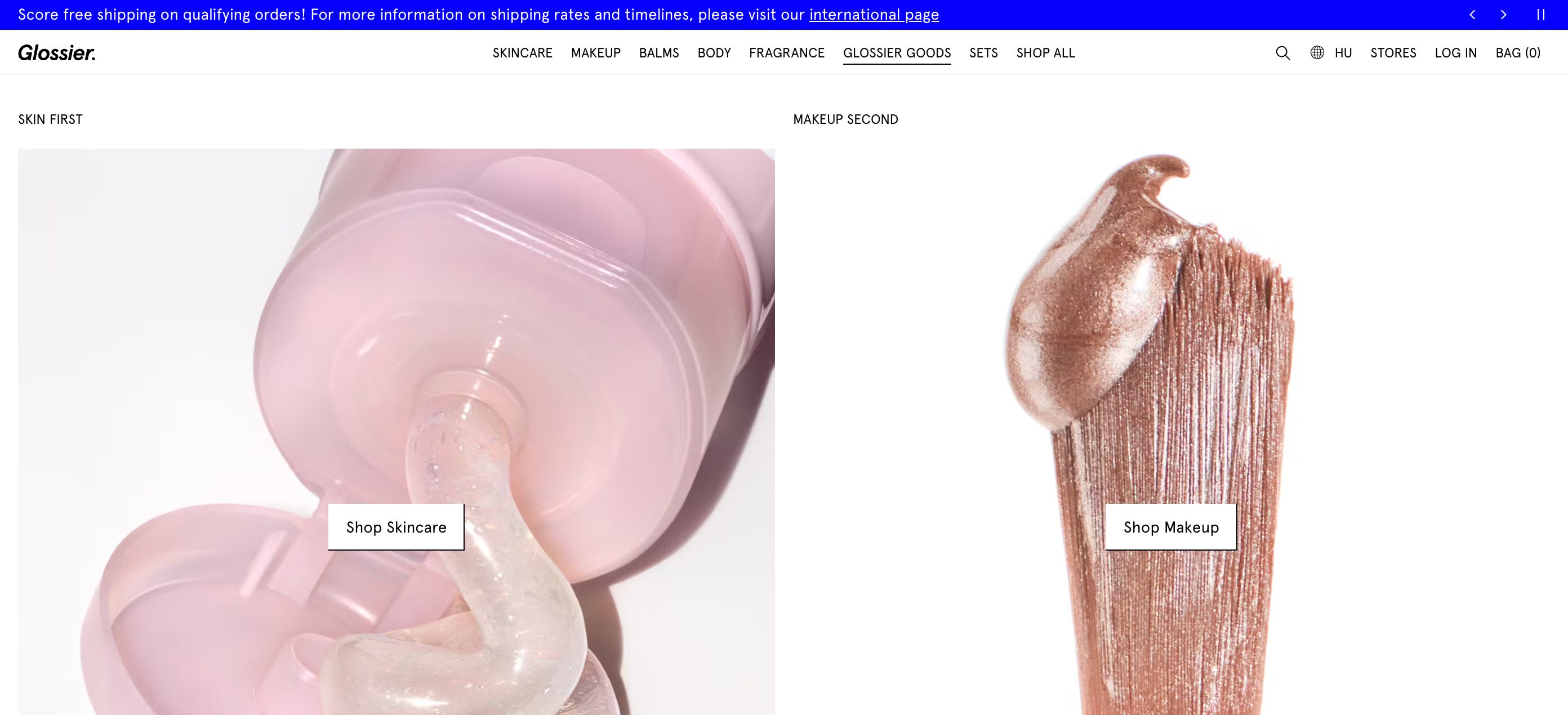 Glossier's uses large, tappable buttons to simplify navigation.