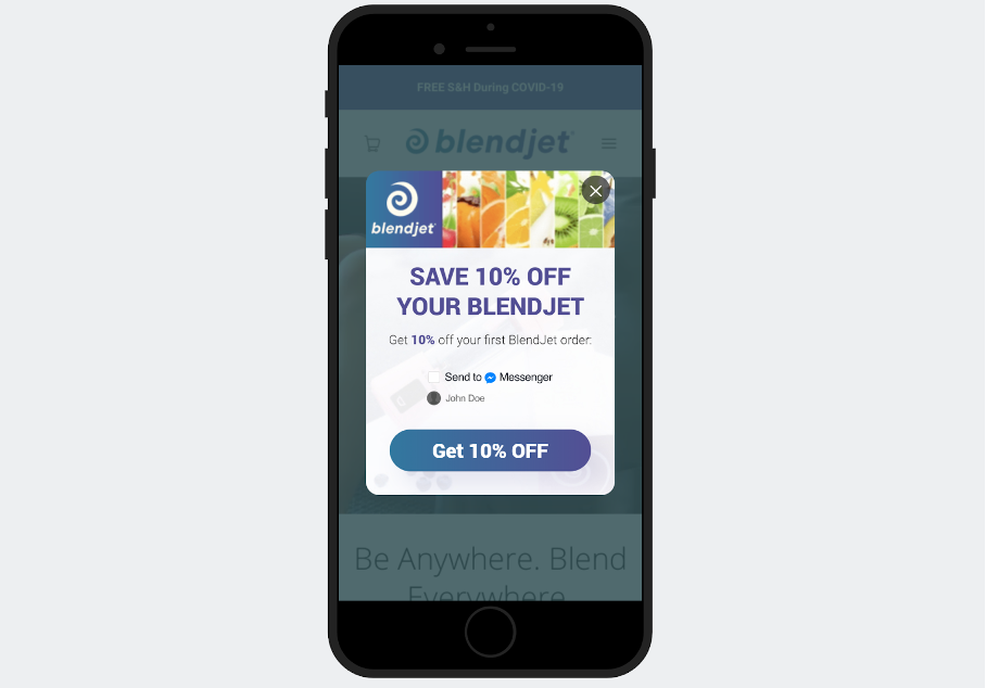 Blendjet mobile pop-up example