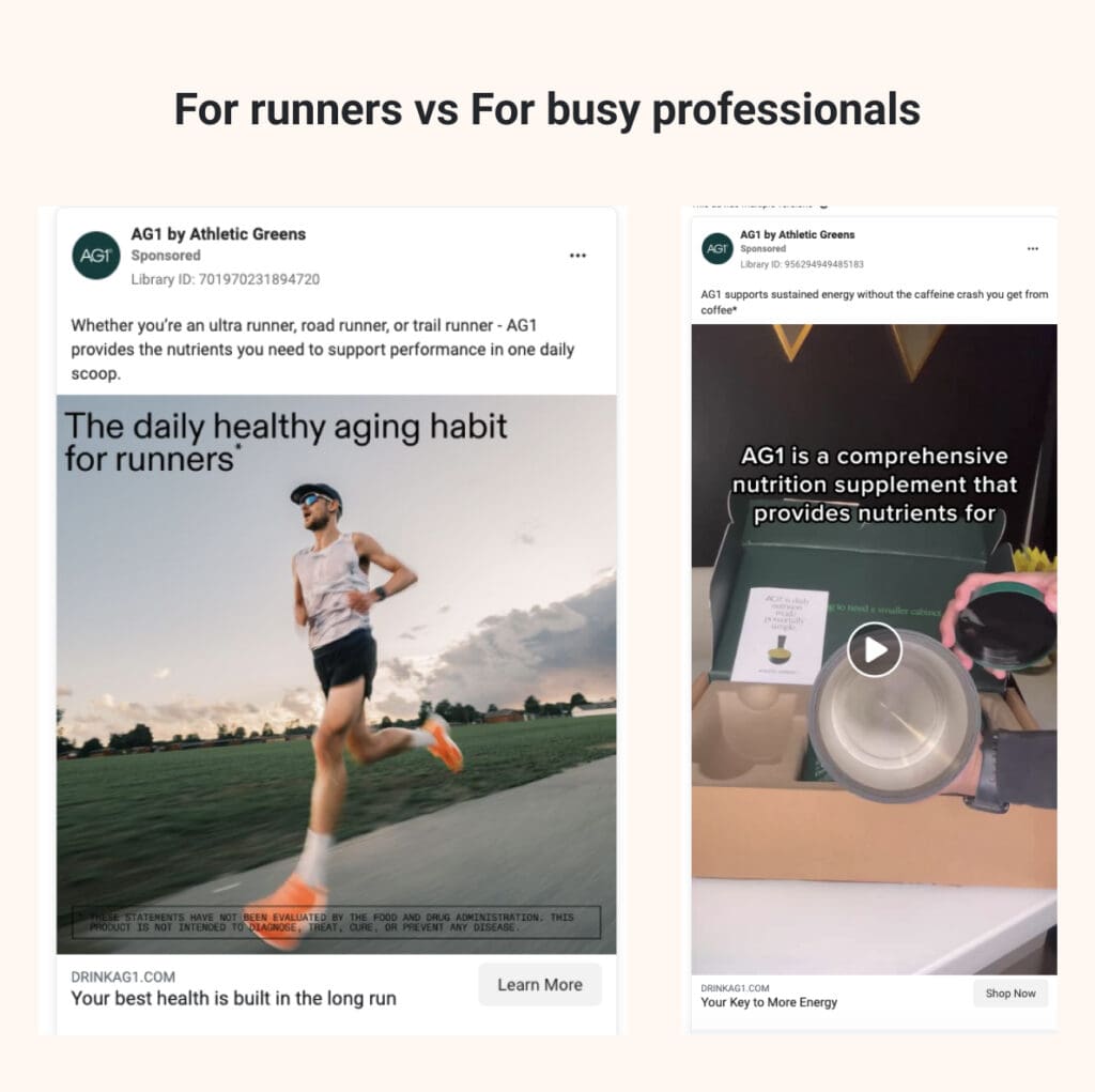 AG1 personalized ads for diverse target audiences