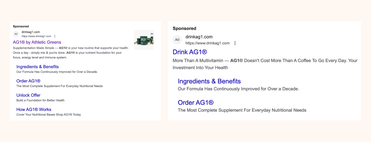 AG1 search ads on Google