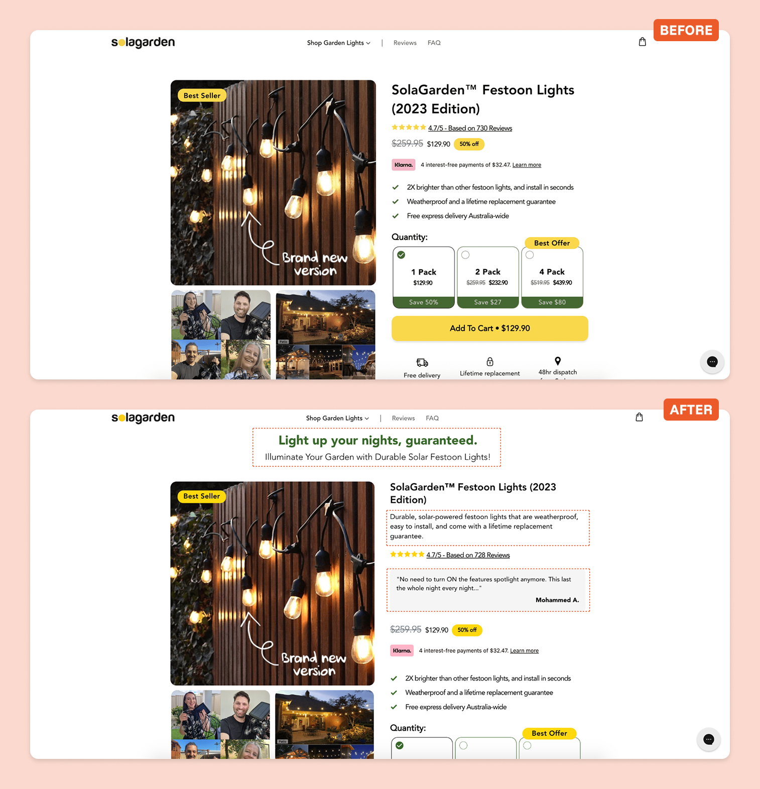 Product page optimization
