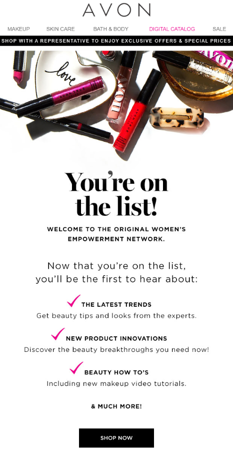 Avon welcome email