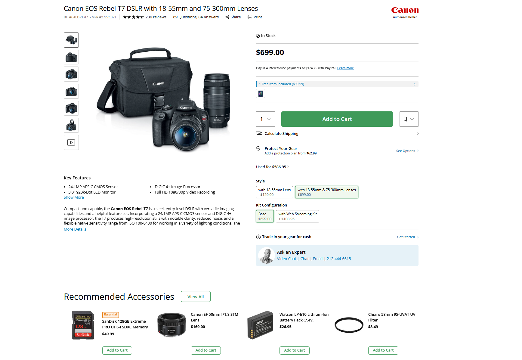 cross-selling on Shopify stores - screenshot source is B&H Photo and Video