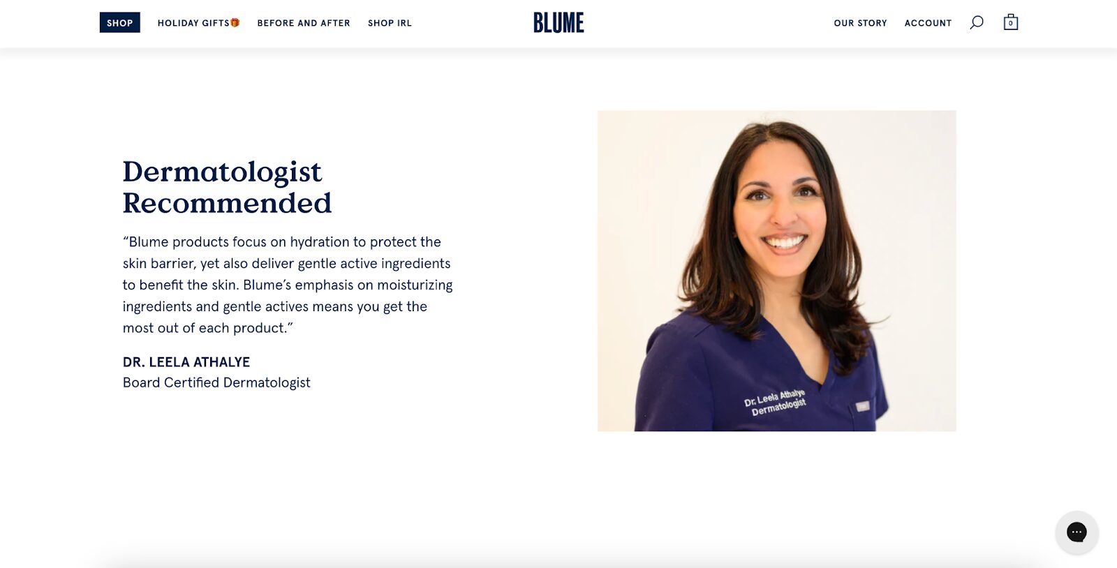 Blume use dermatologist endorsements for credibility