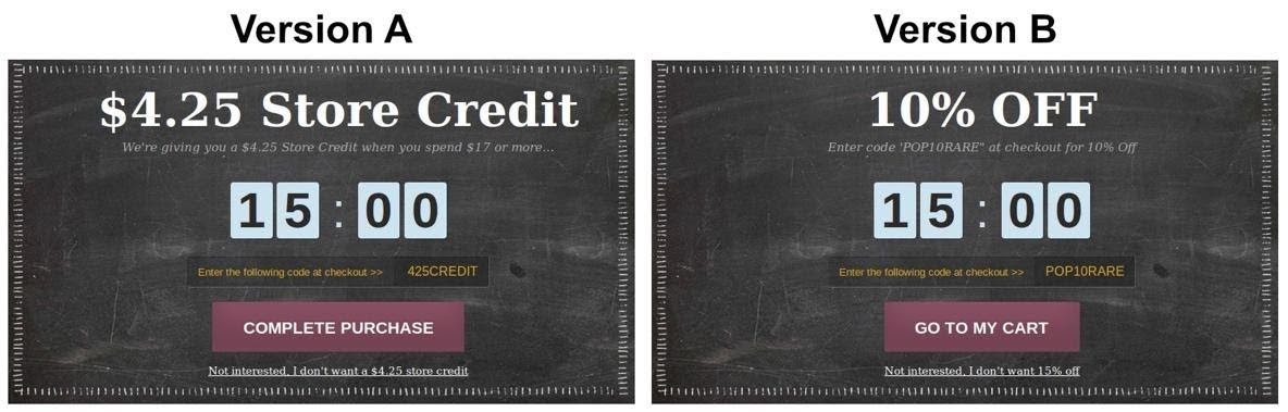 Boot Cuffs & Socks' offer A/B testing on a popup